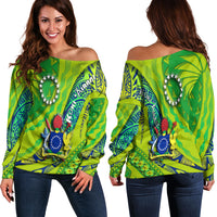 Cook Islands Women Off Shoulder Sweater Artsy Style - Green LT9 - Polynesian Pride