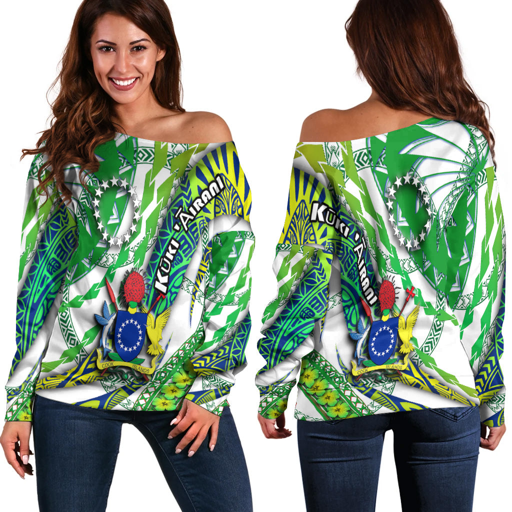Cook Islands Women Off Shoulder Sweater Artsy Style - White LT9 Women White - Polynesian Pride