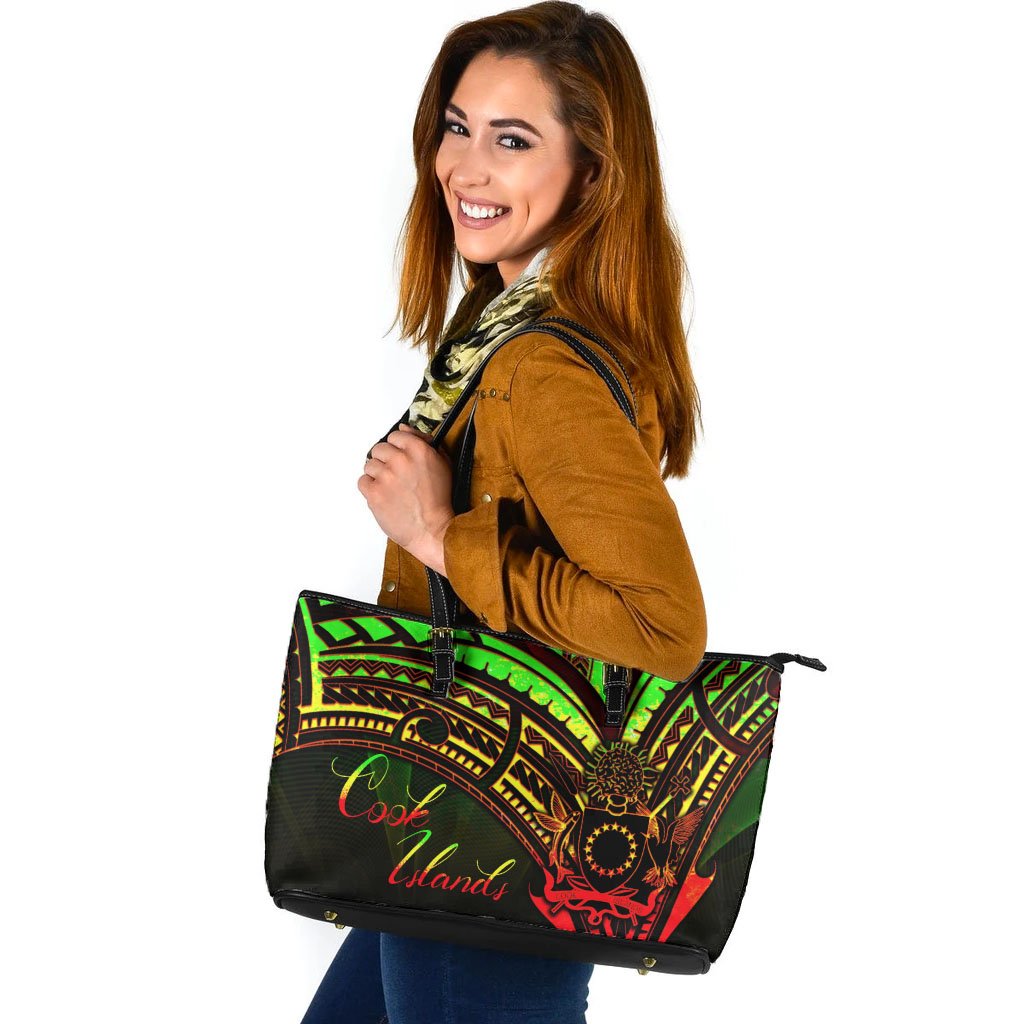 Cook Islands Leather Tote - Reggae Color Cross Style Black - Polynesian Pride