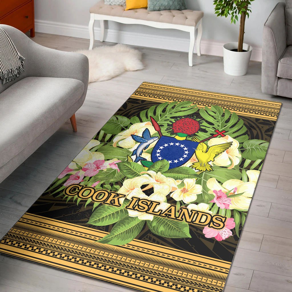 Cook Islands Area Rug - Polynesian Gold Patterns Collection Black - Polynesian Pride