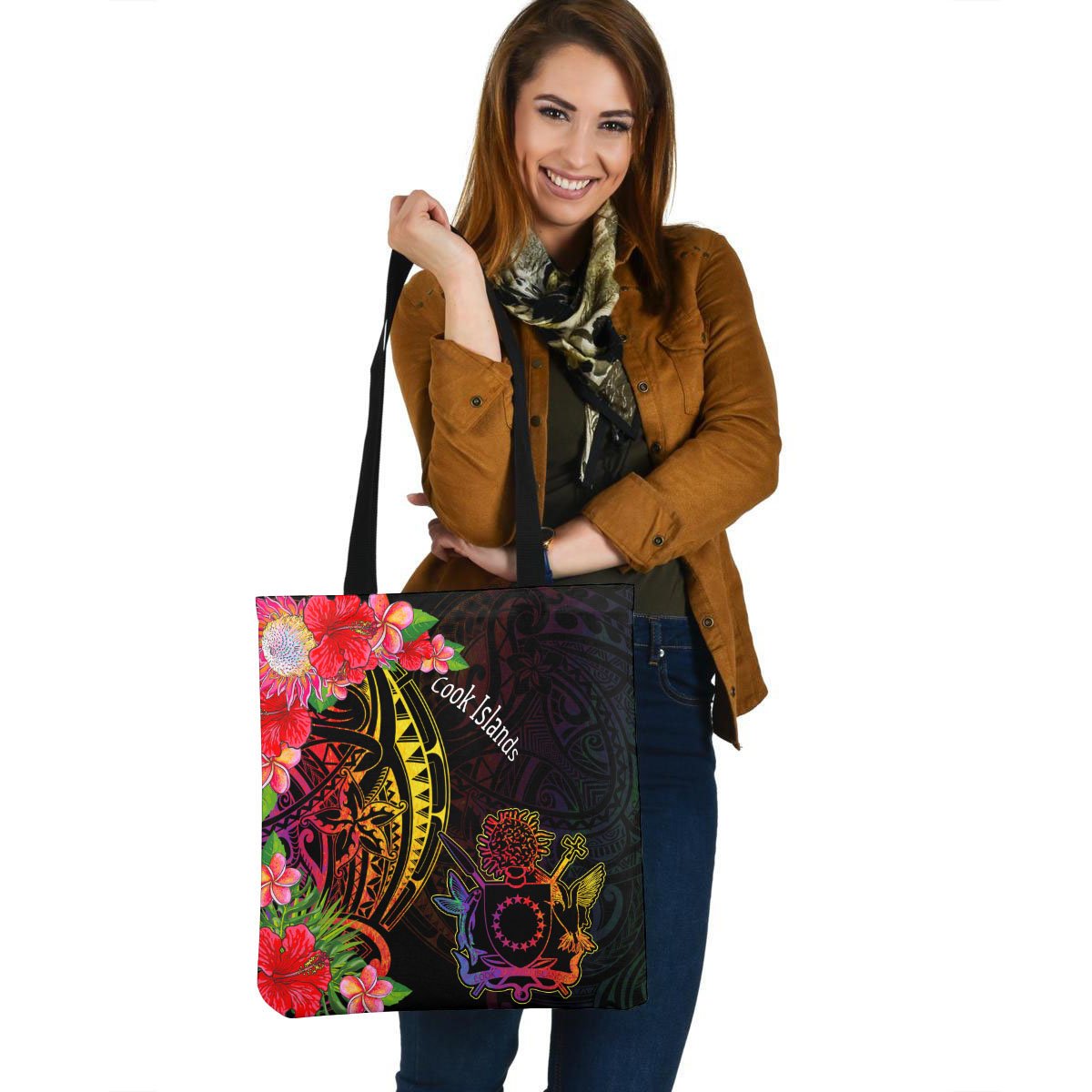 Cook Islands Tote Bag - Tropical Hippie Style Tote Bag One Size Black - Polynesian Pride