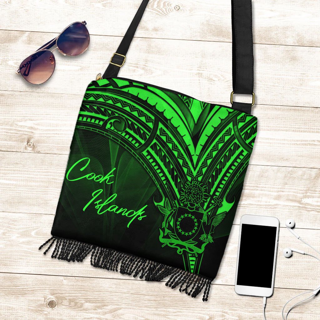 Cook Islands Boho Handbag - Green Color Cross Style One Size Boho Handbag Black - Polynesian Pride