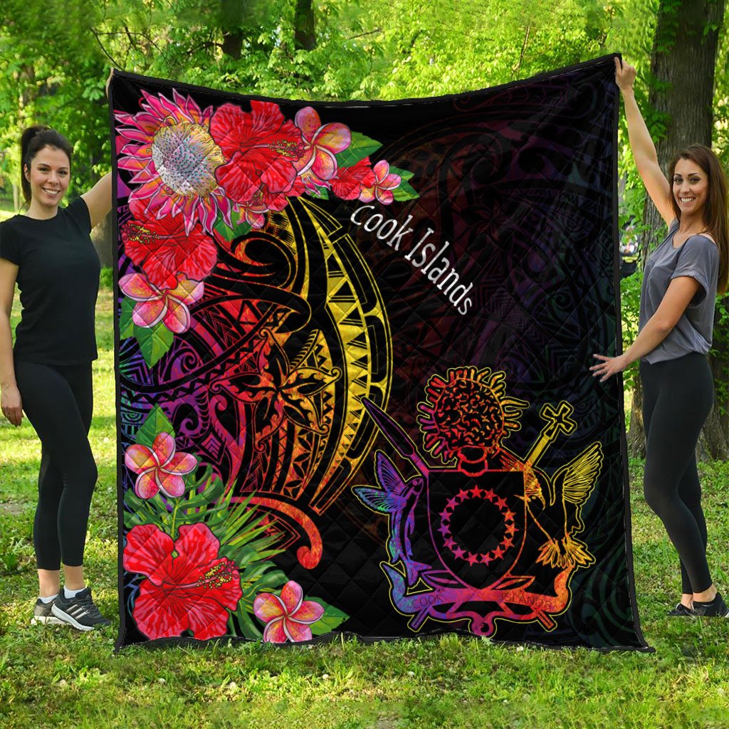 Cook Islands Premium Quilt - Tropical Hippie Style Black - Polynesian Pride