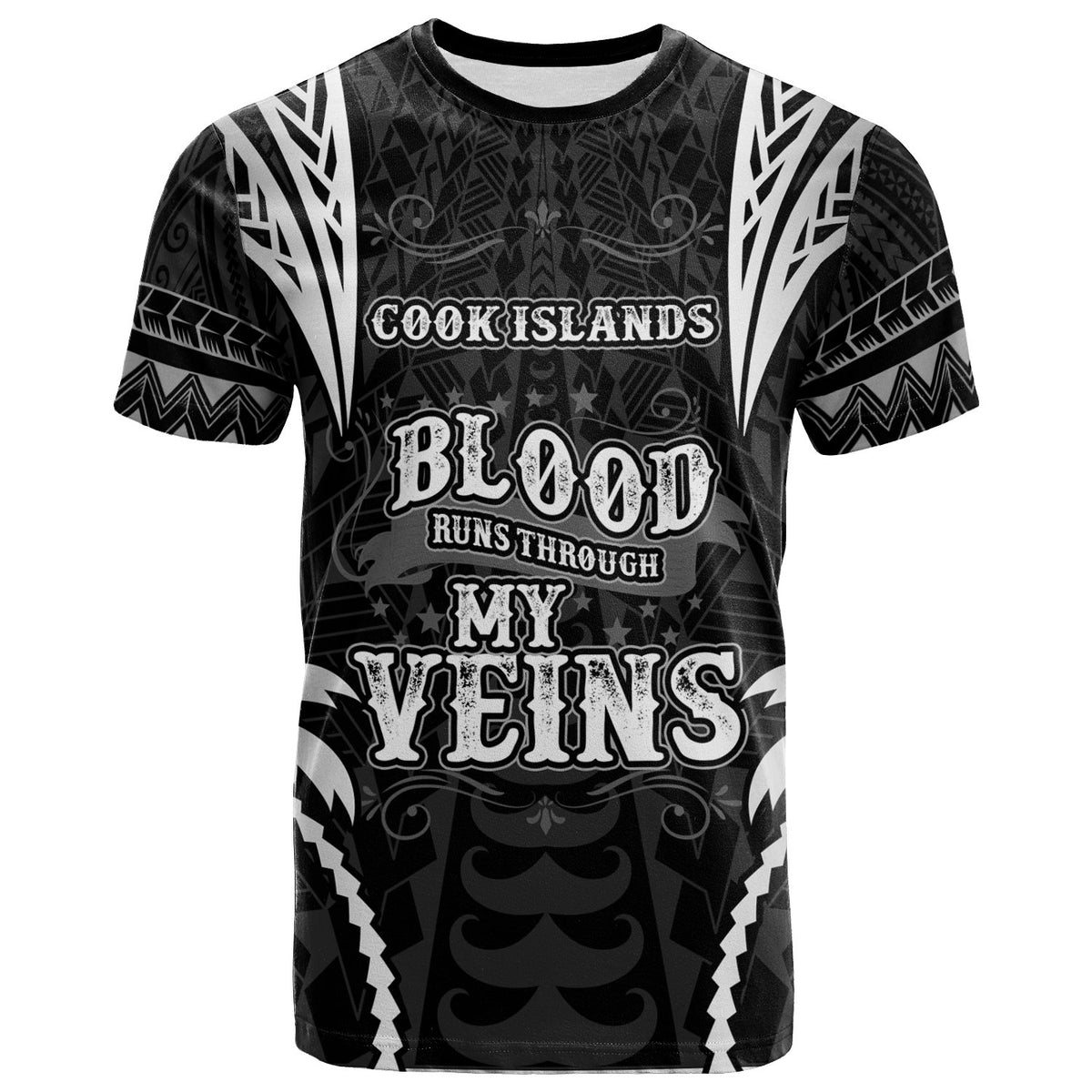 Cook Islands T Shirt Blood Runs Through My Veins Style Black Unisex Black - Polynesian Pride