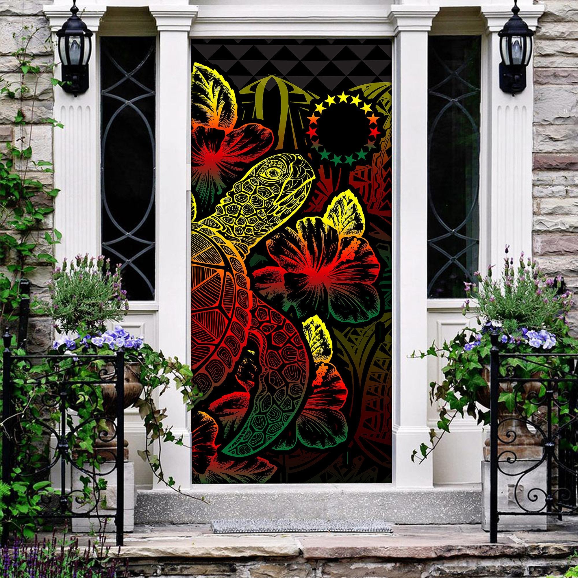 Cook Islands Door Cover Turtle Hibiscus Reggae - Polynesian Pride