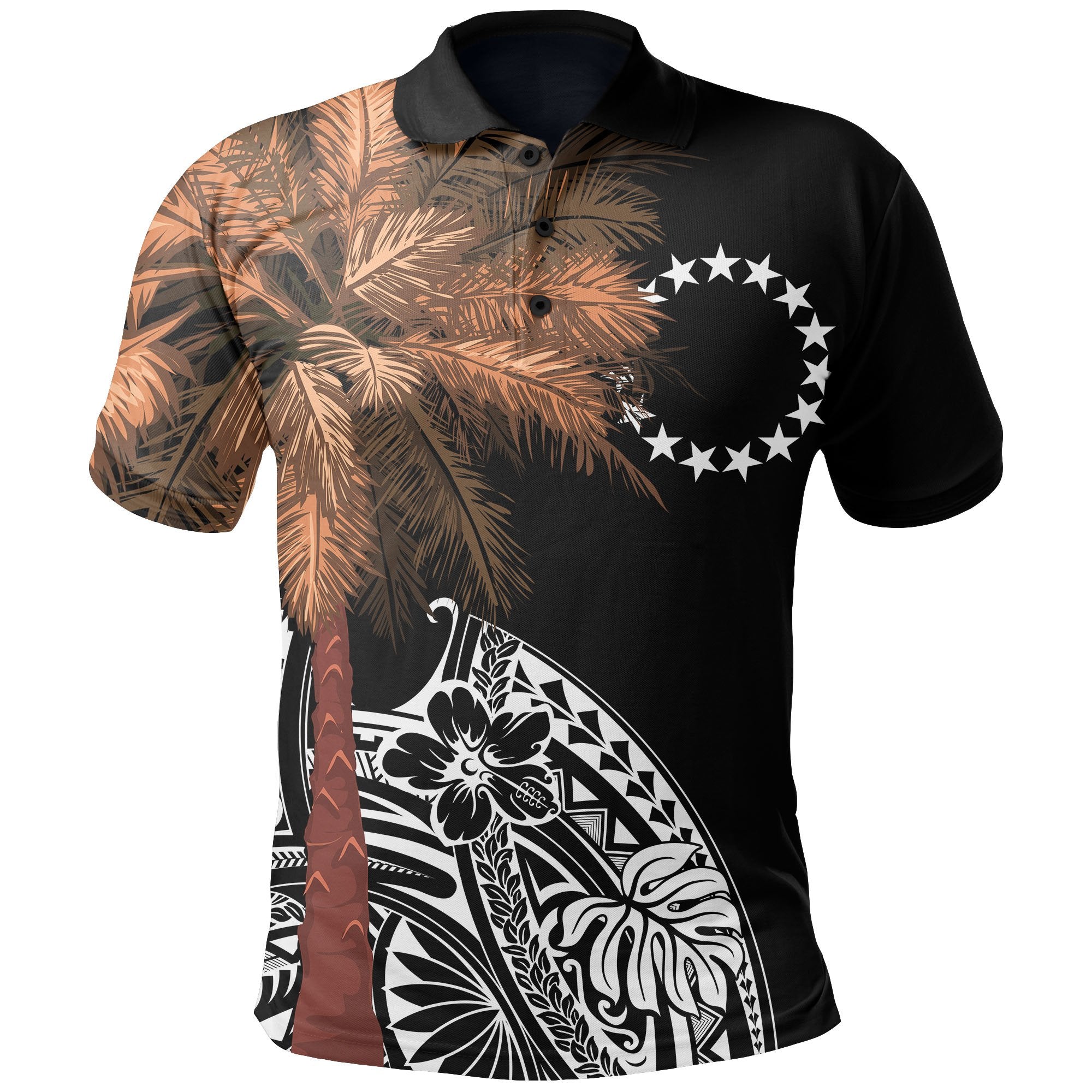 Cook Islands Polo Shirt Polynesian Palm Tree Black Unisex Black - Polynesian Pride