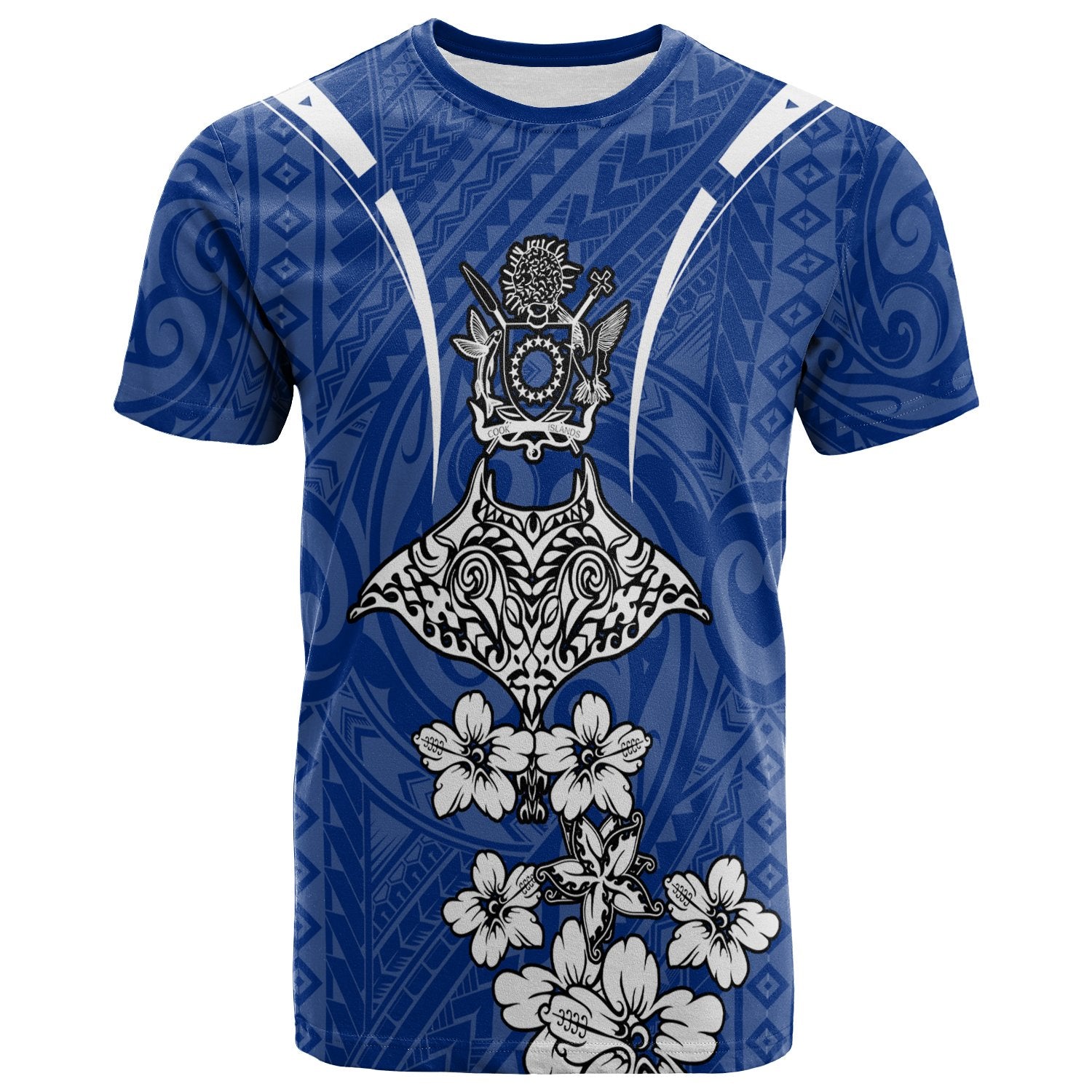 Cook Islands T Shirt Ray Hibiscus Unisex Blue - Polynesian Pride