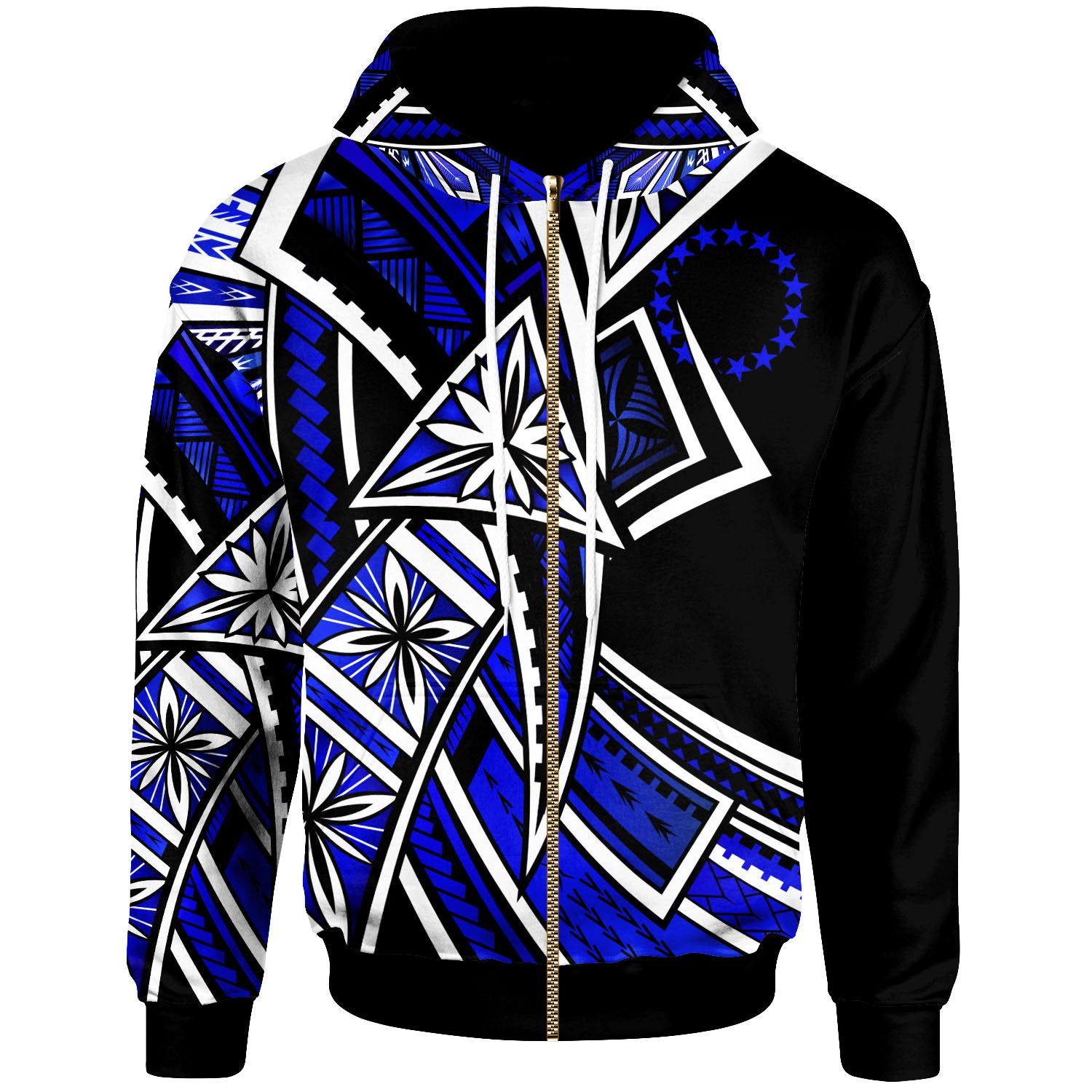 Cook Island Zip up Hoodie Tribal Flower Special Pattern Blue Color Unisex Blue - Polynesian Pride