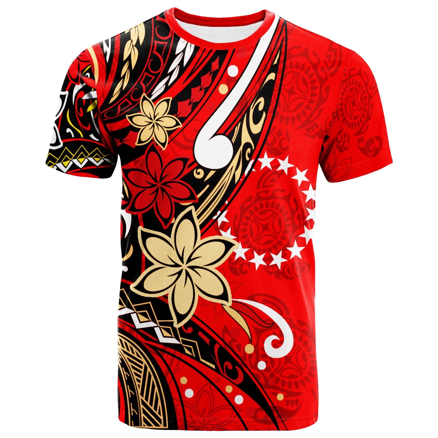 Cook Islands T Shirt Tribal Flower With Special Turtles Red Color Unisex Red - Polynesian Pride