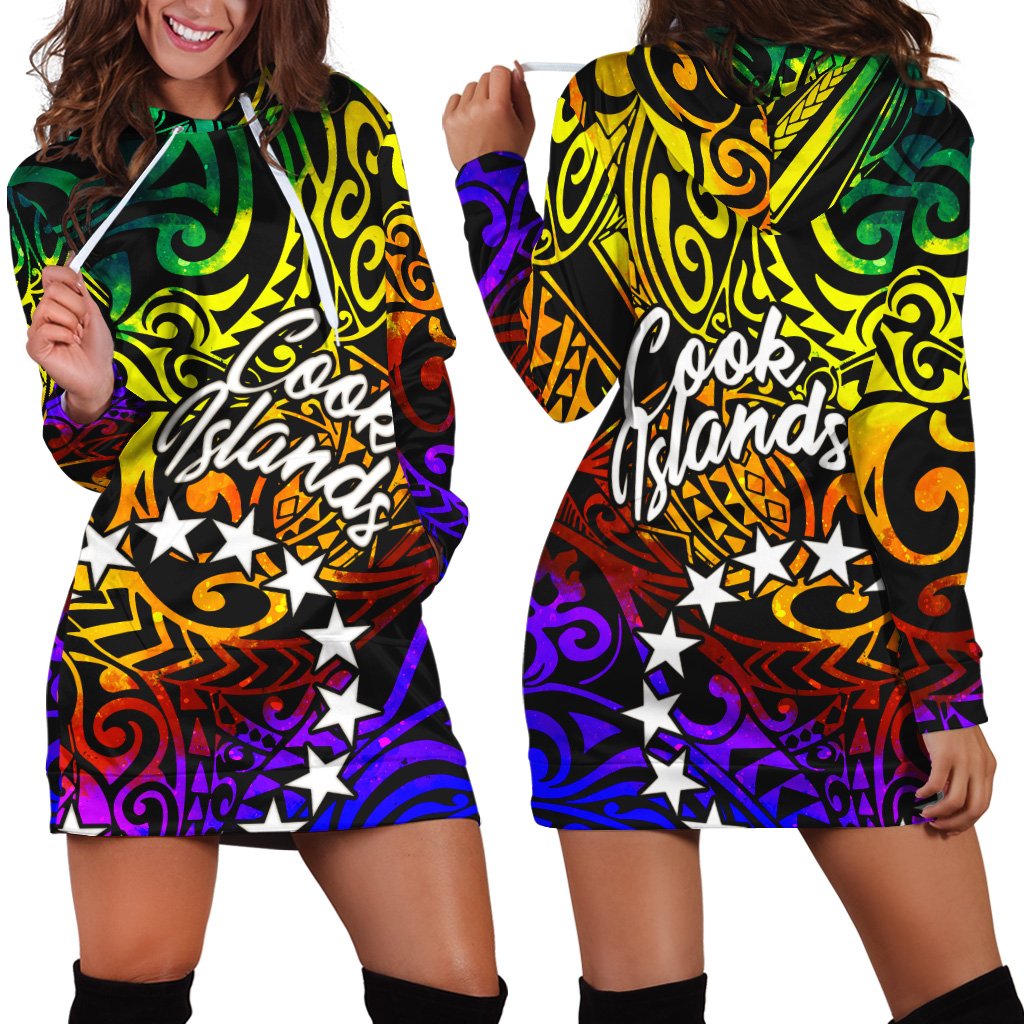 Cook Islands Women Hoodie Dress - Rainbow Polynesian Pattern Rainbow - Polynesian Pride