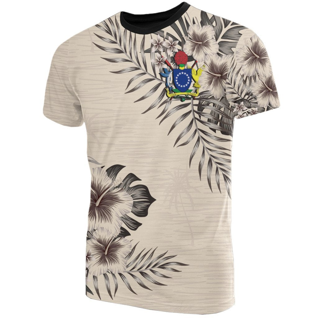 Cook Islands T Shirt Polynesian Coat of Arms Beige Hibiscus Unisex Beige - Polynesian Pride