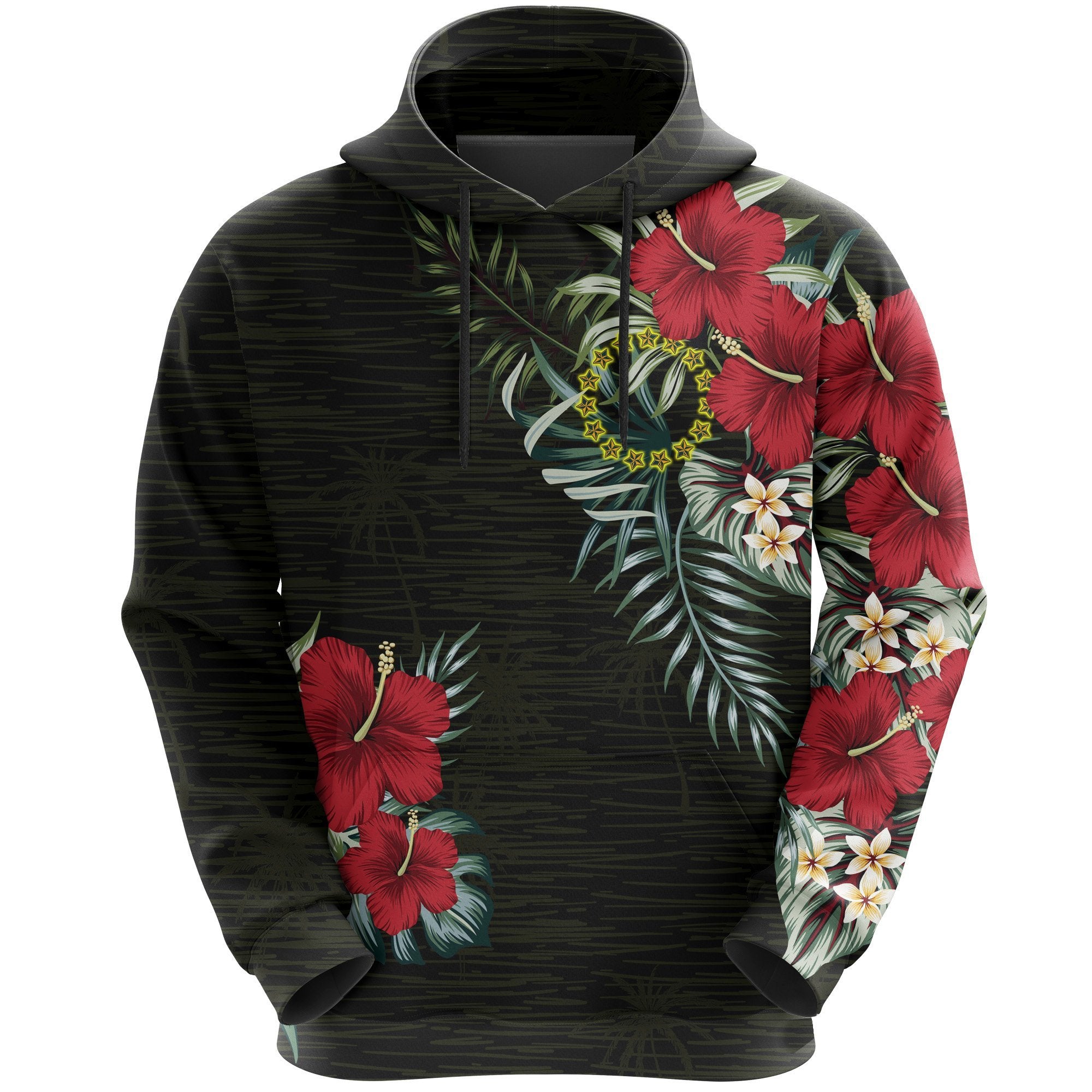 Cook Islands Hibiscus Hoodie Unisex Black - Polynesian Pride