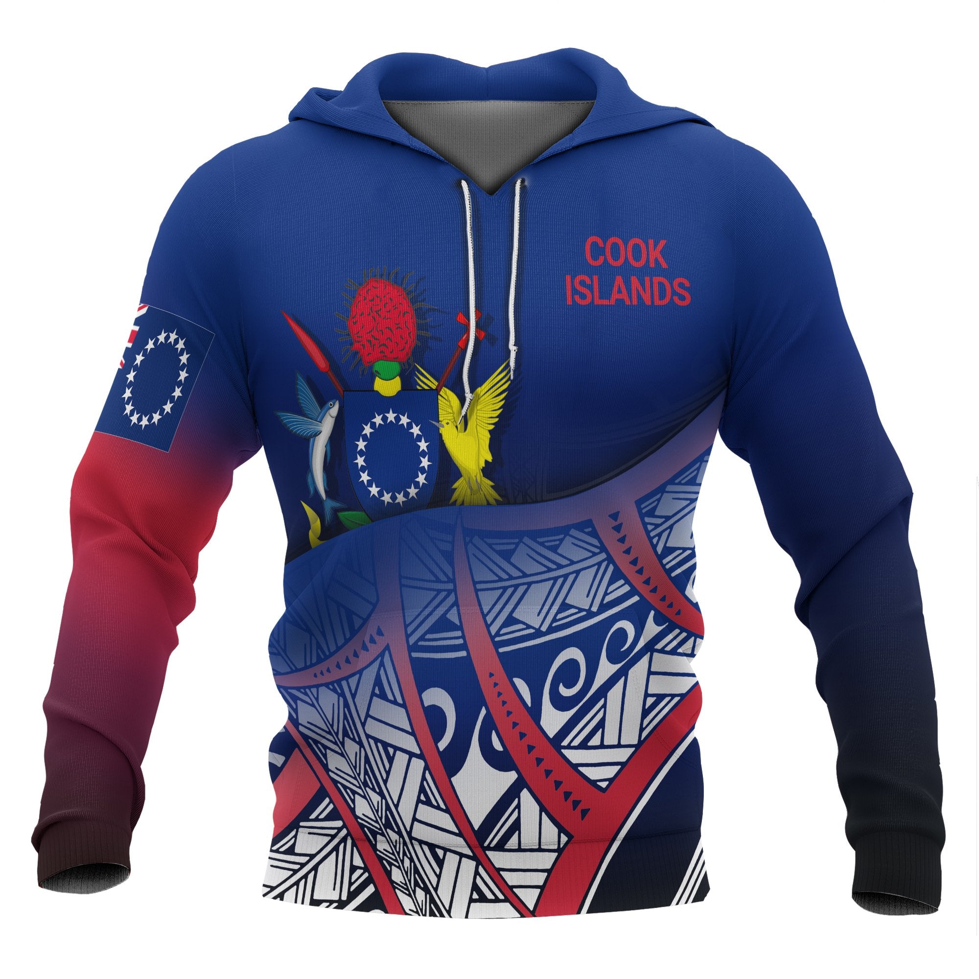 Cook Islands Coat of rms Hoodie Polynesian Pattern Unisex Blue - Polynesian Pride