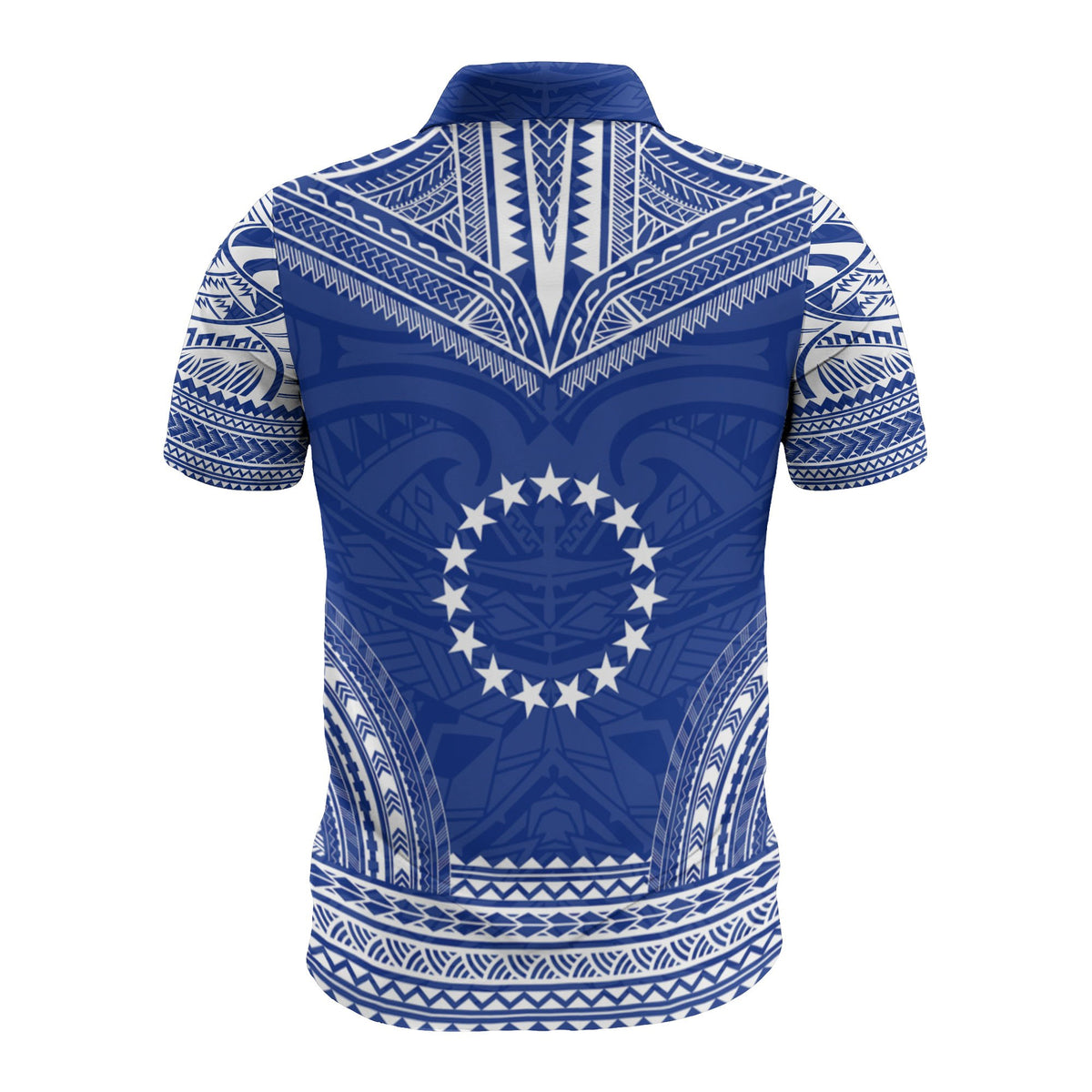 Cook Islands Custom Polo Shirt Cook Islands FLag Polynesian Chief Tattoo Blue Version - Polynesian Pride