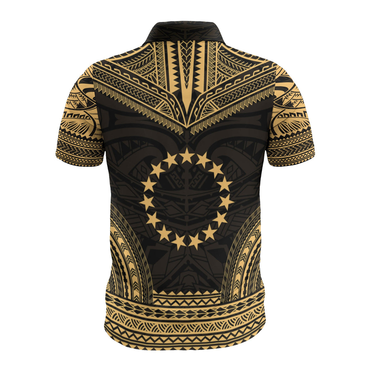 Cook Islands Custom Polo Shirt Cook Islands FLag Polynesian Chief Tattoo Gold Version - Polynesian Pride