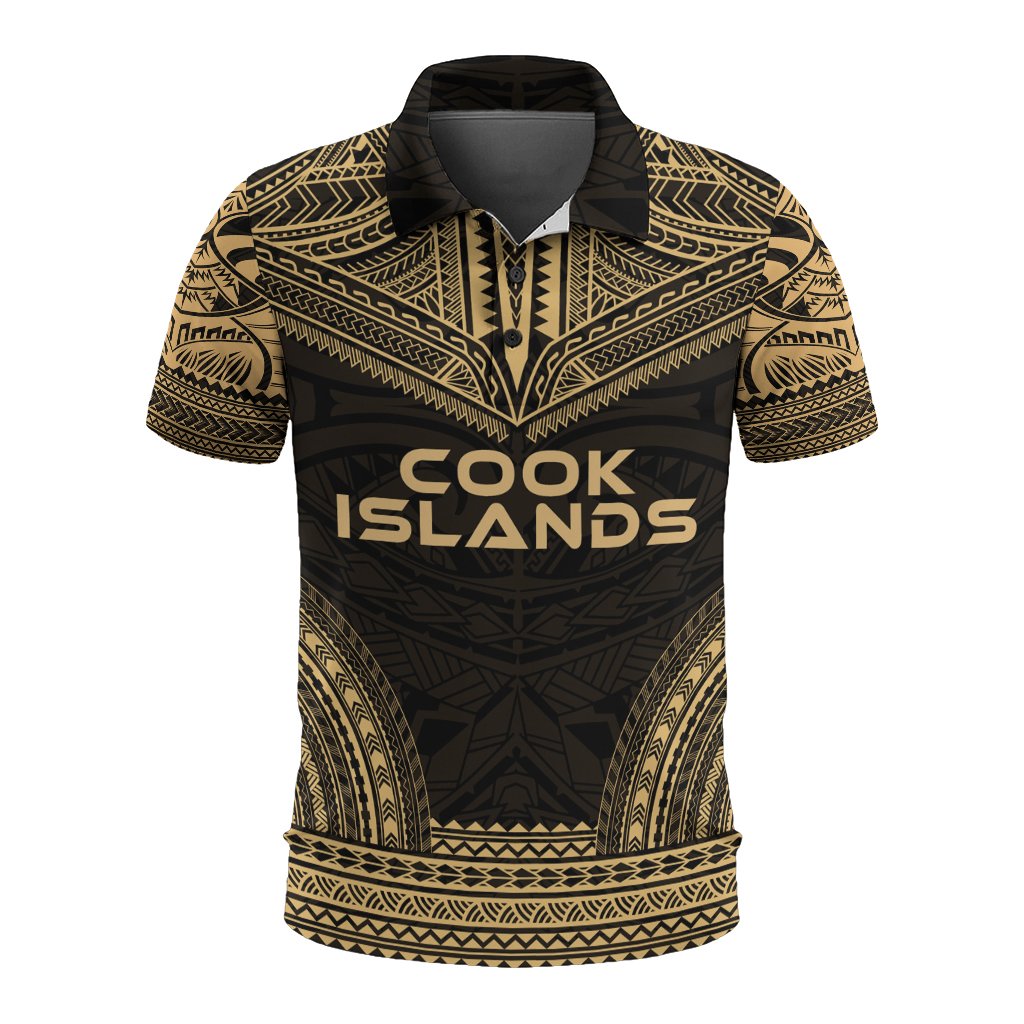 Cook Islands Polo Shirt Kuki Airani Flag Polynesian Chief Tattoo Gold Version Unisex Gold - Polynesian Pride