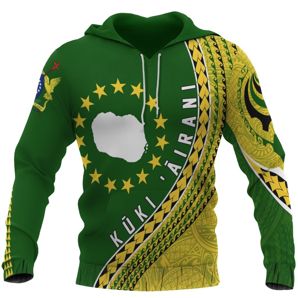 (Kuki Arirani) Cook Islands Map Hoodie Generation Iv Unisex Green - Polynesian Pride