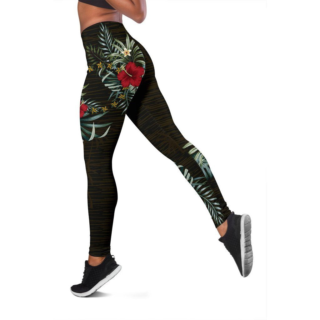 Cook Islands Hibiscus Leggings Black - Polynesian Pride