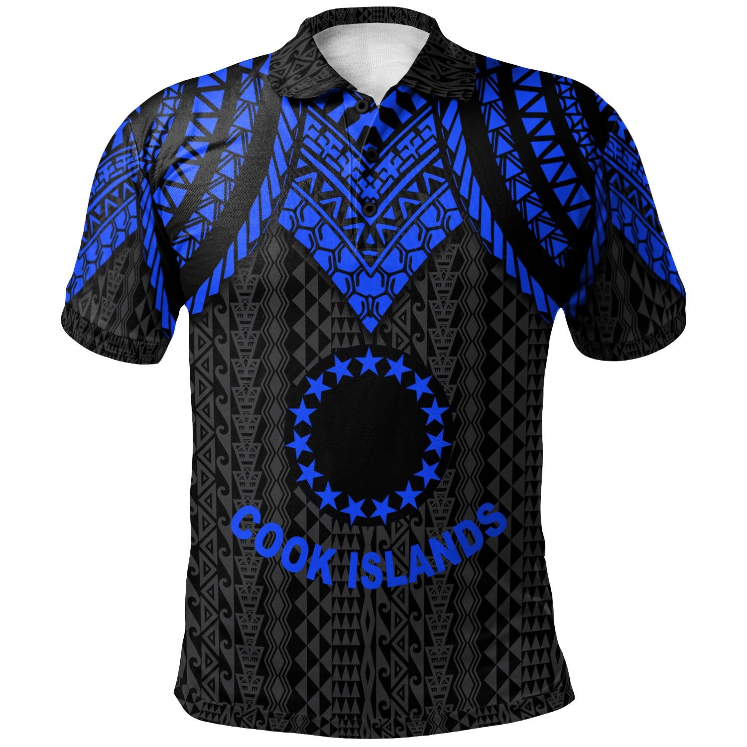 Cook islands Polo Shirt Polynesian Armor Style Blue Unisex Blue - Polynesian Pride