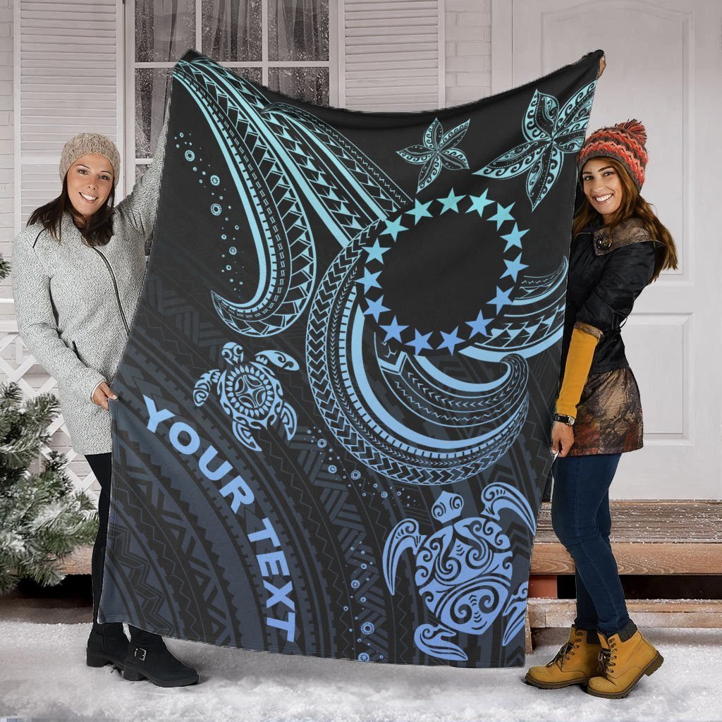 Cook Islands Custom Personalised Premium Blanket - Blue Turtle - Polynesian Pride