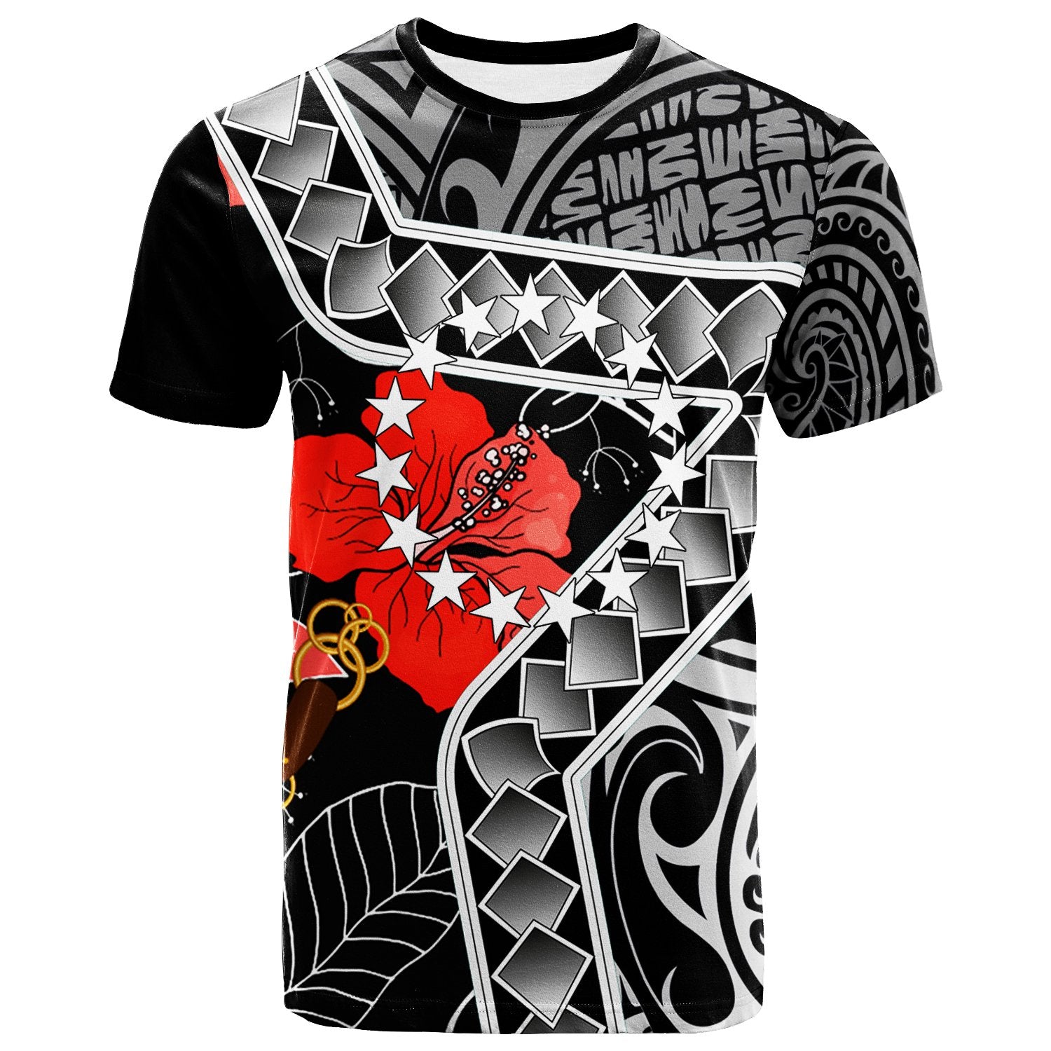 Cook Islands T Shirt Hibiscus Ft Polynesian Pattern Unisex Black - Polynesian Pride