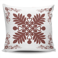 Hawaiian Quilt Maui Plant And Hibiscus Pattern Pillow Covers - Coral White - AH One Size Coral - Polynesian Pride
