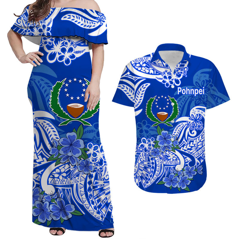 Federated States of Micronesia Pohnpei State Matching Dress and Hawaiian Shirt Polynesian Flower Tribal LT9 Blue - Polynesian Pride