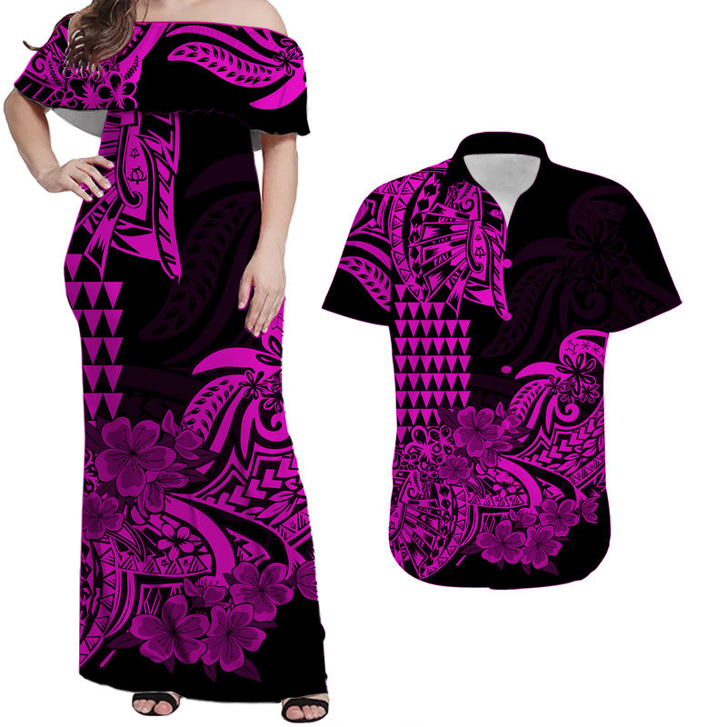 Hawaii Kakau Matching Dress and Hawaiian Shirt Polynesian Flower Tribal Purple Version LT9 Purple - Polynesian Pride