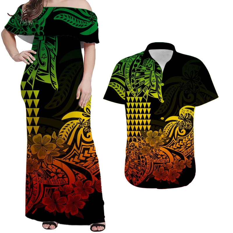 Hawaii Kakau Matching Dress and Hawaiian Shirt Polynesian Flower Tribal Reggae Version LT9 Reggae - Polynesian Pride