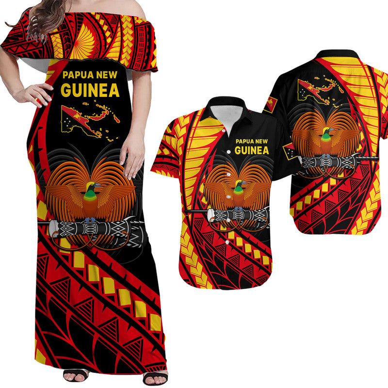 Papua New Guinea Matching Dress and Hawaiian Shirt The Greater Bird of Paradise LT9 Black - Polynesian Pride