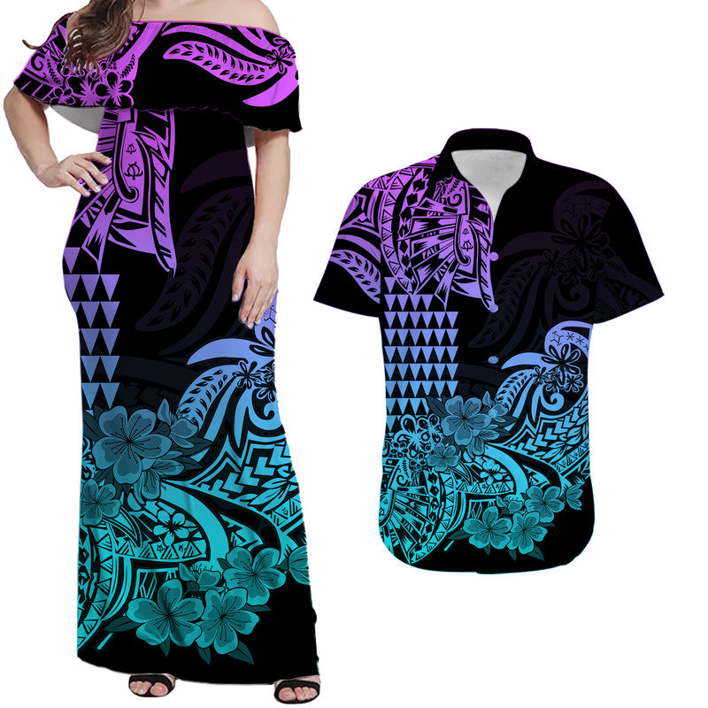 Hawaii Kakau Matching Dress and Hawaiian Shirt Polynesian Flower Tribal Heliotrope Version LT9 Heliotrope - Polynesian Pride