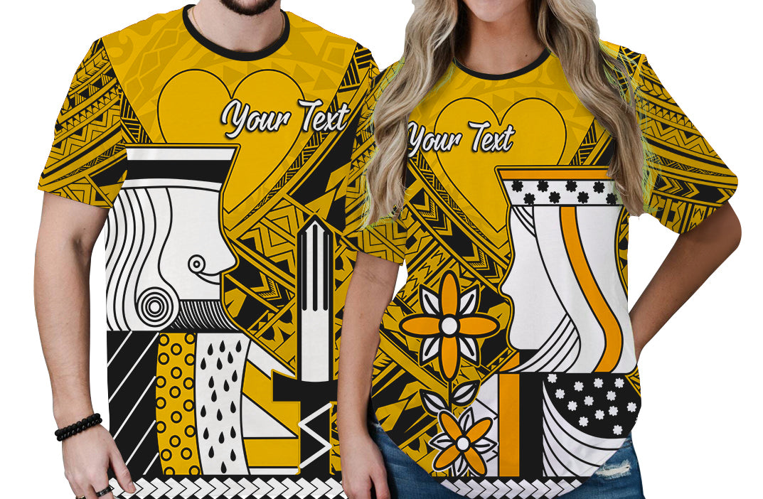 Custom Polynesian Valentine Couple T Shirt Queen and King Heart Gold Version LT9 No Men - Polynesian Pride