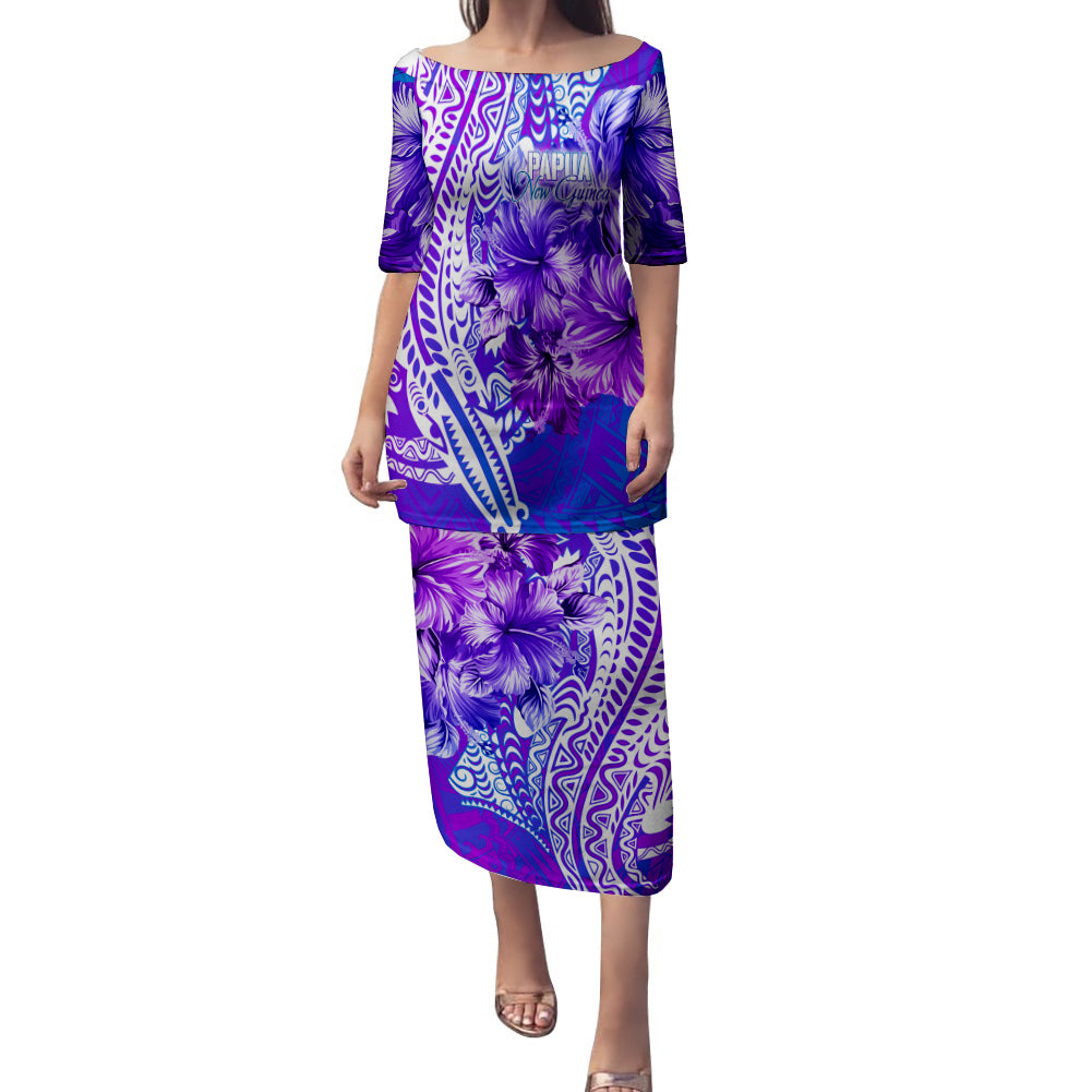 PNG Puletasi Dress Papua Sepik Crocodile Tattoo - Purple Ombre LT7 Women Purple - Polynesian Pride