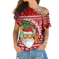 Hawaii Christmas Cross Shoulder Shirt Mele Kalikimaka - Tropical Santa LT7 Female Red - Polynesian Pride
