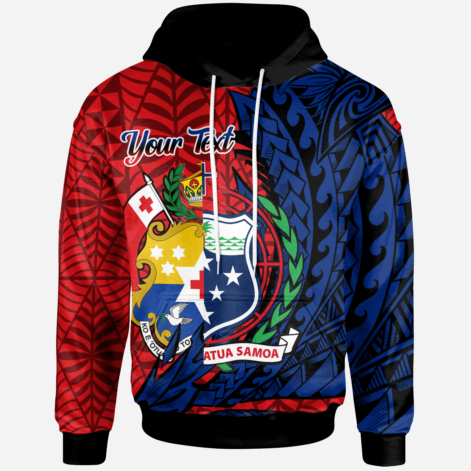 TokoUso Hoodie Custom Wings Style Unisex Red - Blue - Polynesian Pride