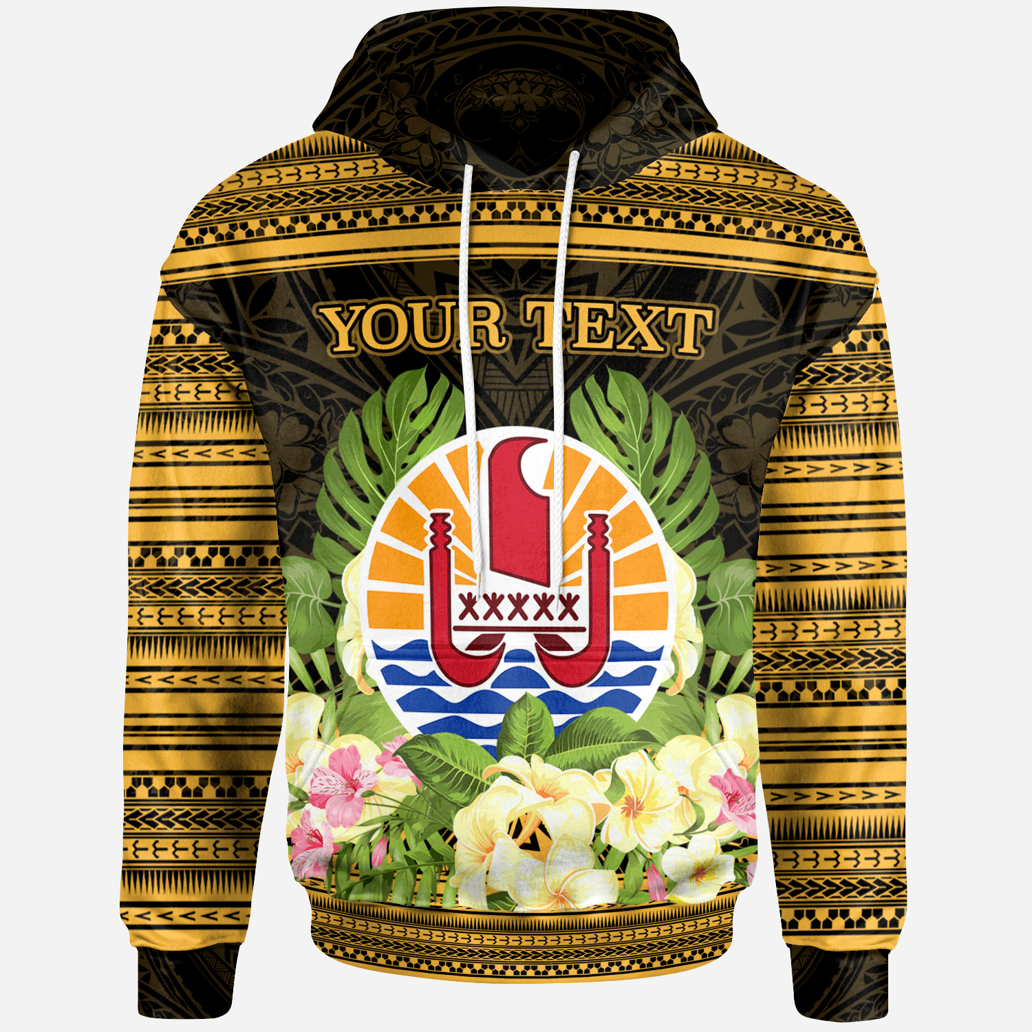 French Polynesia Tahiti Hoodie Custom Tahiti of Seal Tropical Flowers Style Unisex Black - Polynesian Pride