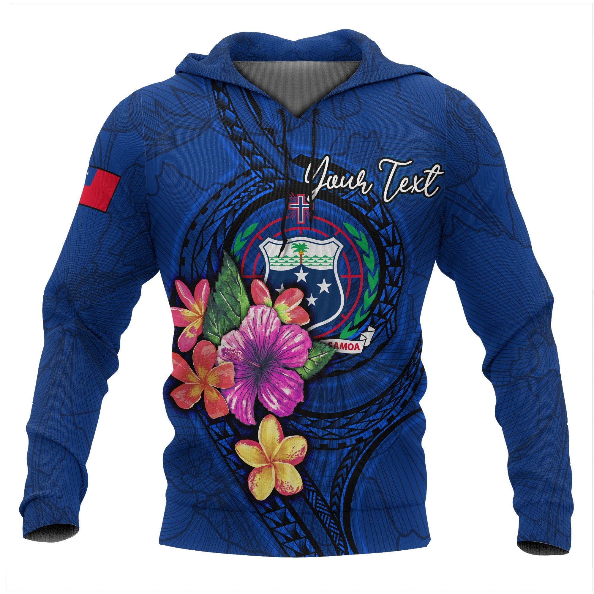 Samoa Polynesian Custom Hoodie Floral With Seal Blue Unisex Blue - Polynesian Pride