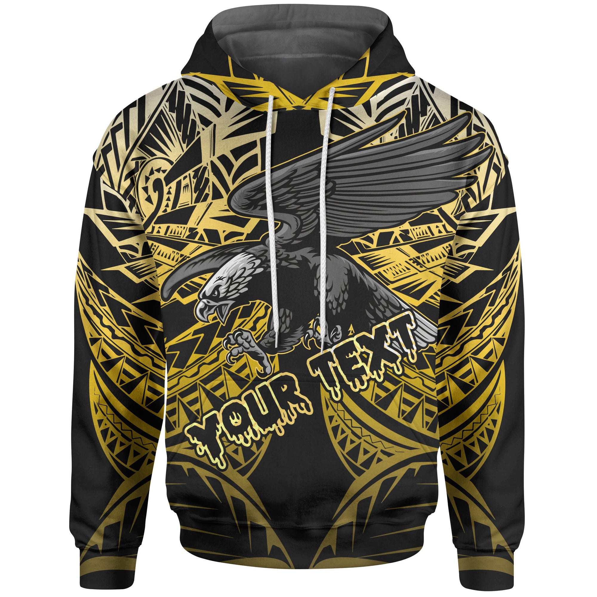 Samoa Polynesian Custom Hoodie Eagle Tribal Pattern Yellow Unisex Yellow - Polynesian Pride