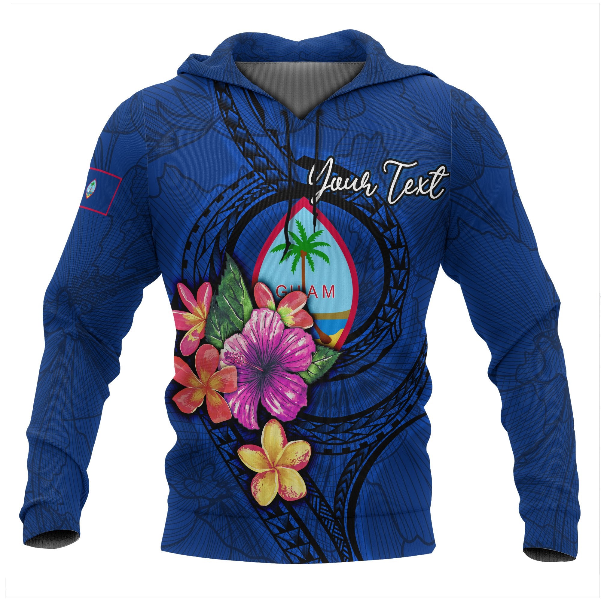 Guam Polynesian Custom Hoodie Floral With Seal Blue Unisex Blue - Polynesian Pride