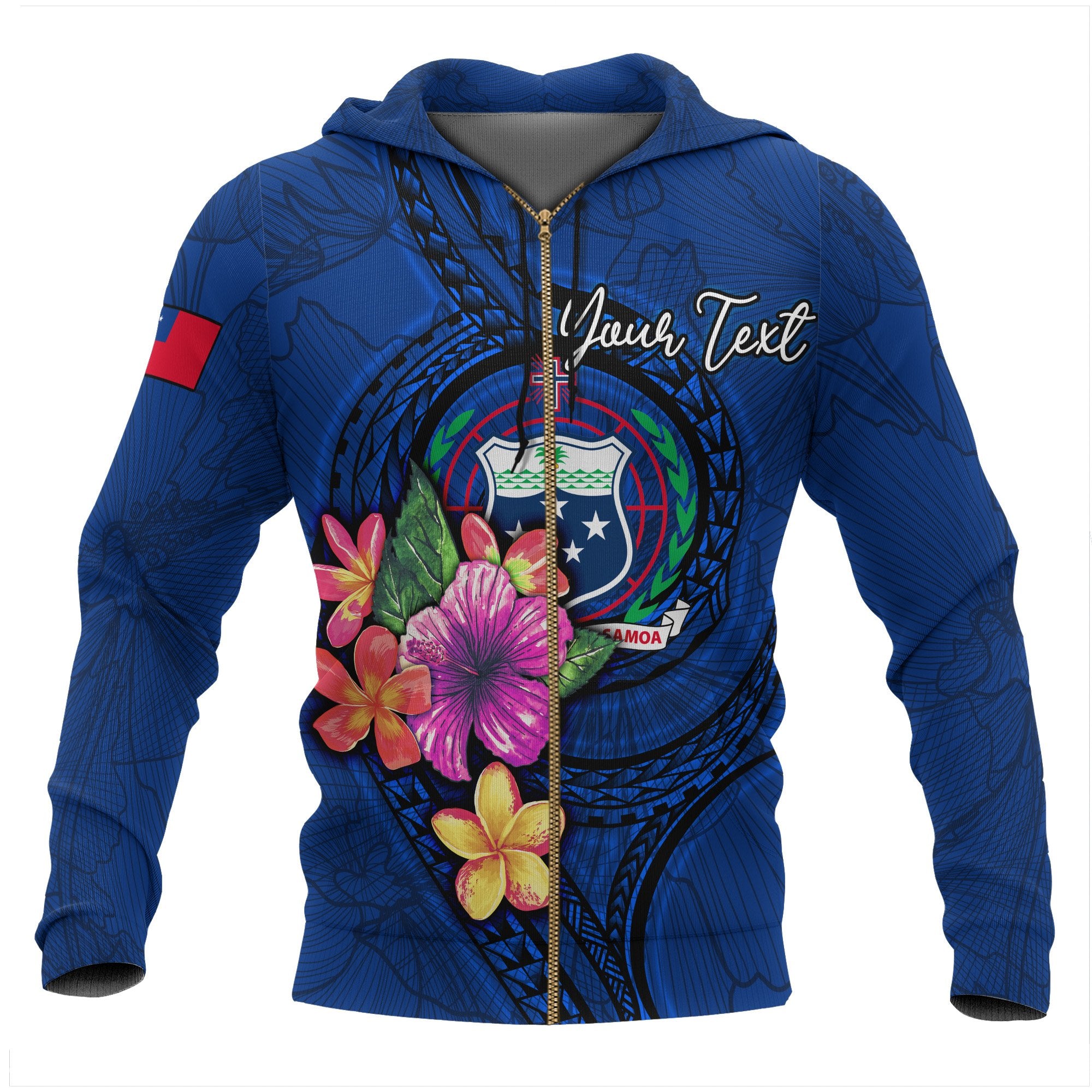 Samoa Polynesian Custom Zip up Hoodie Floral With Seal Blue Unisex Blue - Polynesian Pride