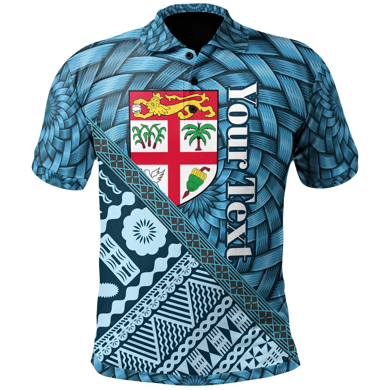 Fiji Polo Shirt Custom Tapa Patterns With Bamboo Unisex Blue - Polynesian Pride