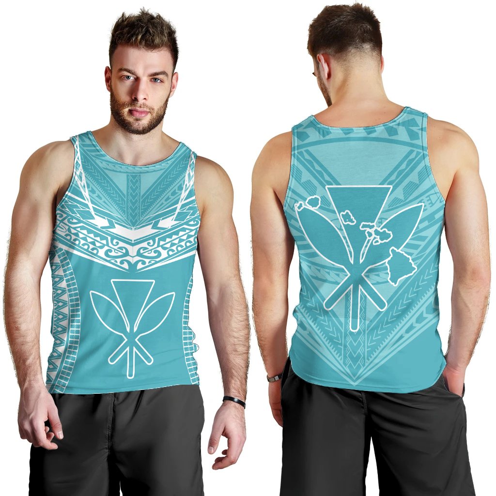 Hawaiian Kanaka Map Football Jersey Men's Tank Top - Cyan - Roger Style - AH Cyan - Polynesian Pride