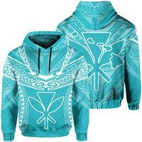 Hawaiian Kanaka Map Football Jersey Hoodie Cyan and White Roger Style Unisex Cyan - Polynesian Pride