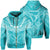 Hawaiian Kanaka Map Football Jersey Hoodie Zip Cyan and White Roger Style Unisex Cyan - Polynesian Pride