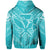 Hawaiian Kanaka Map Football Jersey Hoodie Zip Cyan and White Roger Style - Polynesian Pride