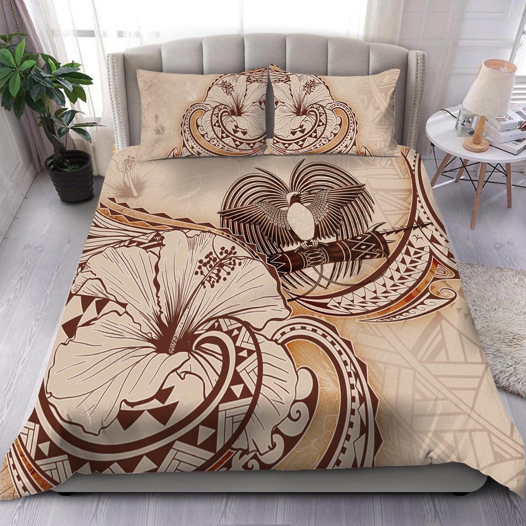 Papua New Guinea Bedding Set - Hibiscus Flower Vintage Style Nude - Polynesian Pride