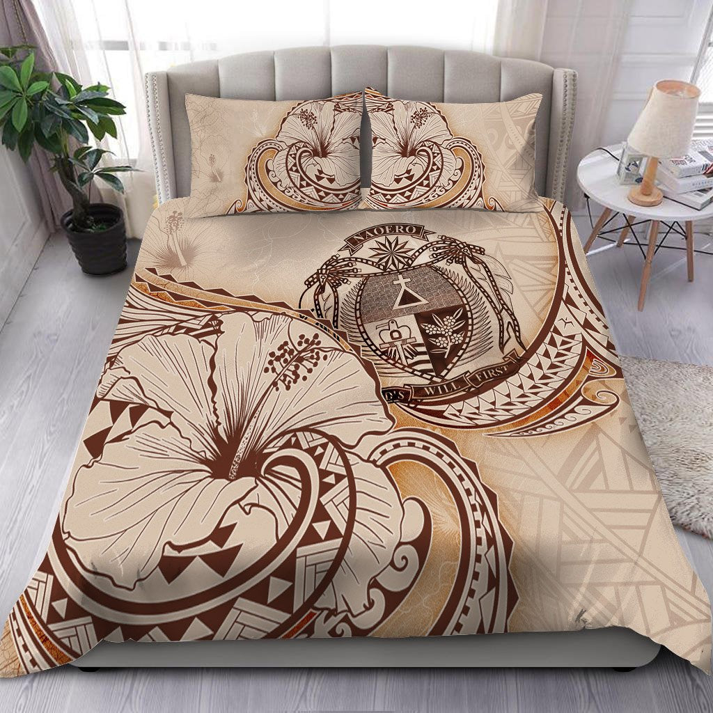 Nauru Bedding Set - Hibiscus Flower Vintage Style Nude - Polynesian Pride