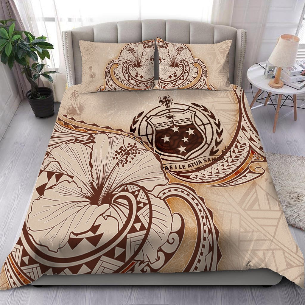 Samoa Bedding Set - Hibiscus Flower Vintage Style Nude - Polynesian Pride