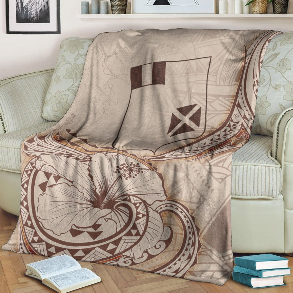 Wallis and Futuna Premium Blanket - Hibiscus Flowers Vintage Style - Polynesian Pride