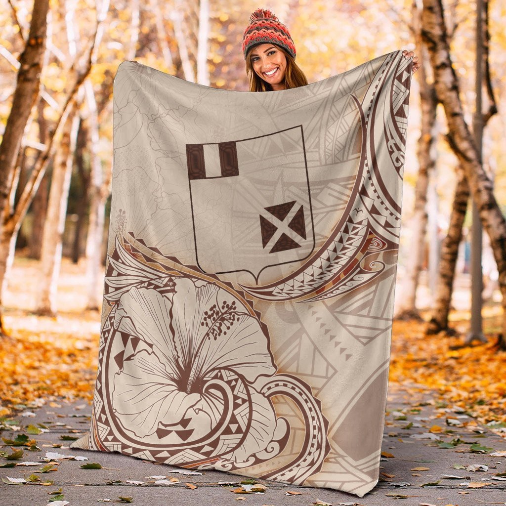 Wallis and Futuna Premium Blanket - Hibiscus Flowers Vintage Style - Polynesian Pride